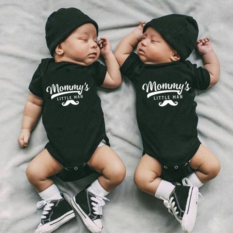 Baby Boy Romper Mommy's Little Men Print Baby Boy Clothes Black Cotton Short Sleeve Neborn Infant Onesie Jumpsuit Outfits