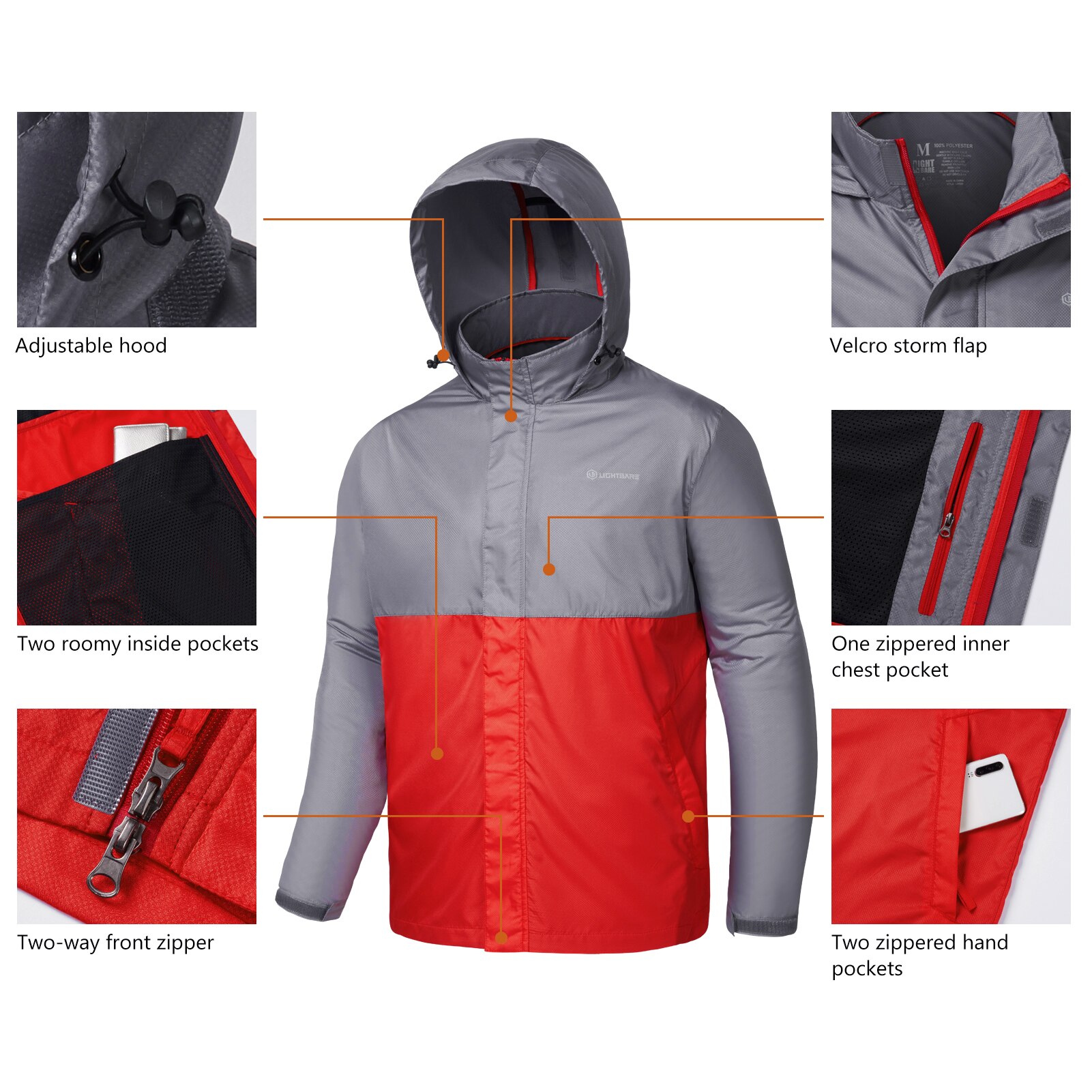 Bassdash Lightbare Series Men’s Lightweight Water Resistant Raincoat Ripstop Packable Breathable Hooded Windbreaker Jacket LB02M
