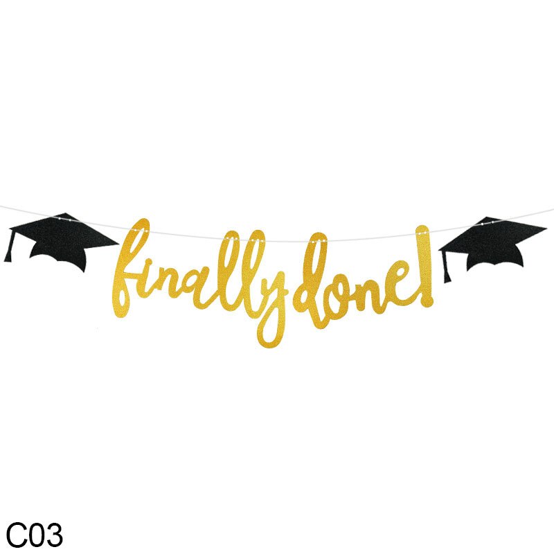 Happy Graduation Gold Letter Grad Banner Wall Hanging Garland Flag Gratuation Party Decoration Congratulations Graduation: C03