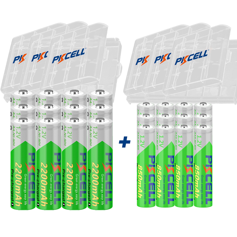4/8/16/24 opakowanie PKCELL 2200MAH AA bateria + AAA 850MAH 1.2V NI-MH AAA/AA akumulatory i opakowanie na baterie do latarki zabawka