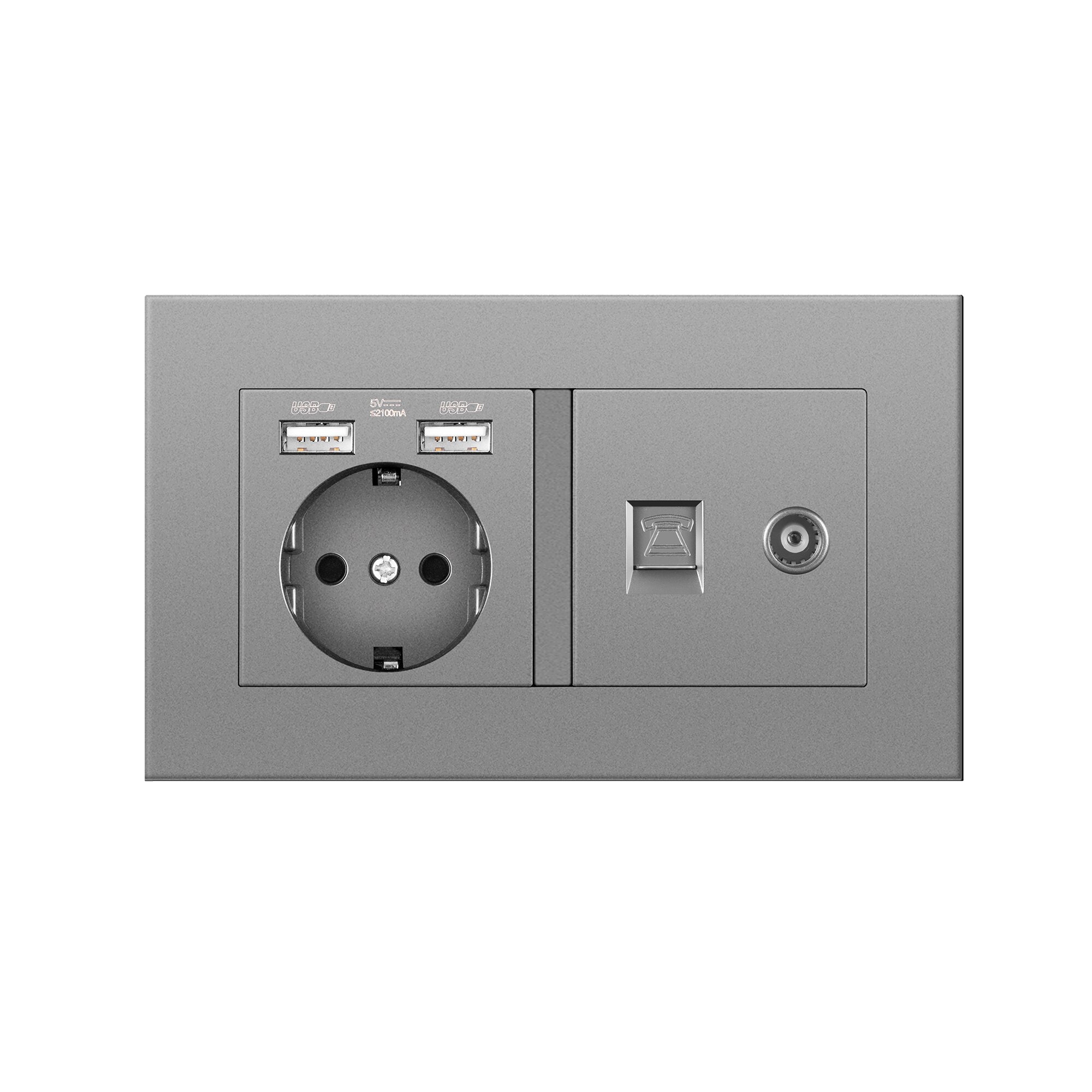 Germany home Wall Power Socket With DIY socket RJ45 switch TV computer Retardant PC panel 146*86mm Electricity outlet,Gray