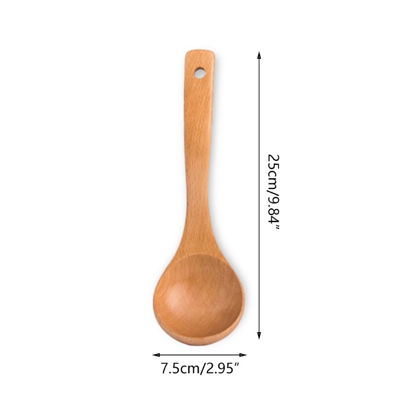 Utensilios de cocina de madera, juego de utensilios de cocina, cuchara de madera Natural, espátula, arroz, sopa, duraderos, sin costuras, antiadherente: 4