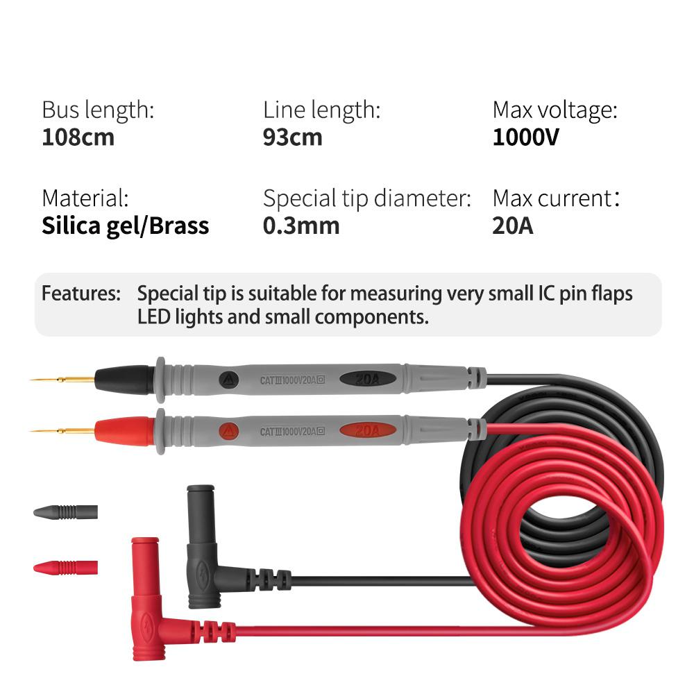 Dishykooker 1 par tynn spisser nål multimeter universell digital aneng  pt1032 1000v 20a multimeter testledning sonde metalltråd penn kabel