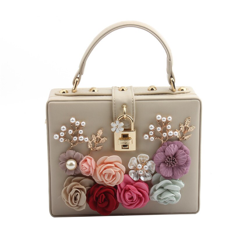 Luxe Handtassen Voor Vrouwen Diamant Schouder Crossbody Tassen Kettingen Avond Flappen Dames Bloem Doos Lock Clutch Purse: Apricot