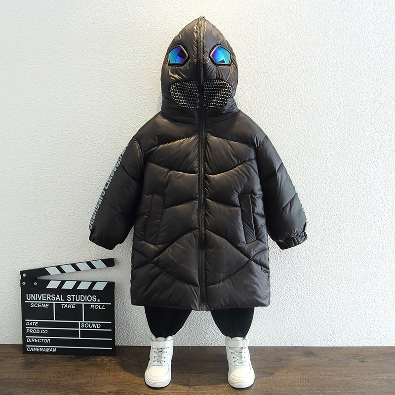 2021 inverno bambini ragazzi occhiali giacche cappuccio bambini caldi giacca a vento parka piumini in cotone cappotti con occhiali vestiti 2-13 anni: nero / 2T