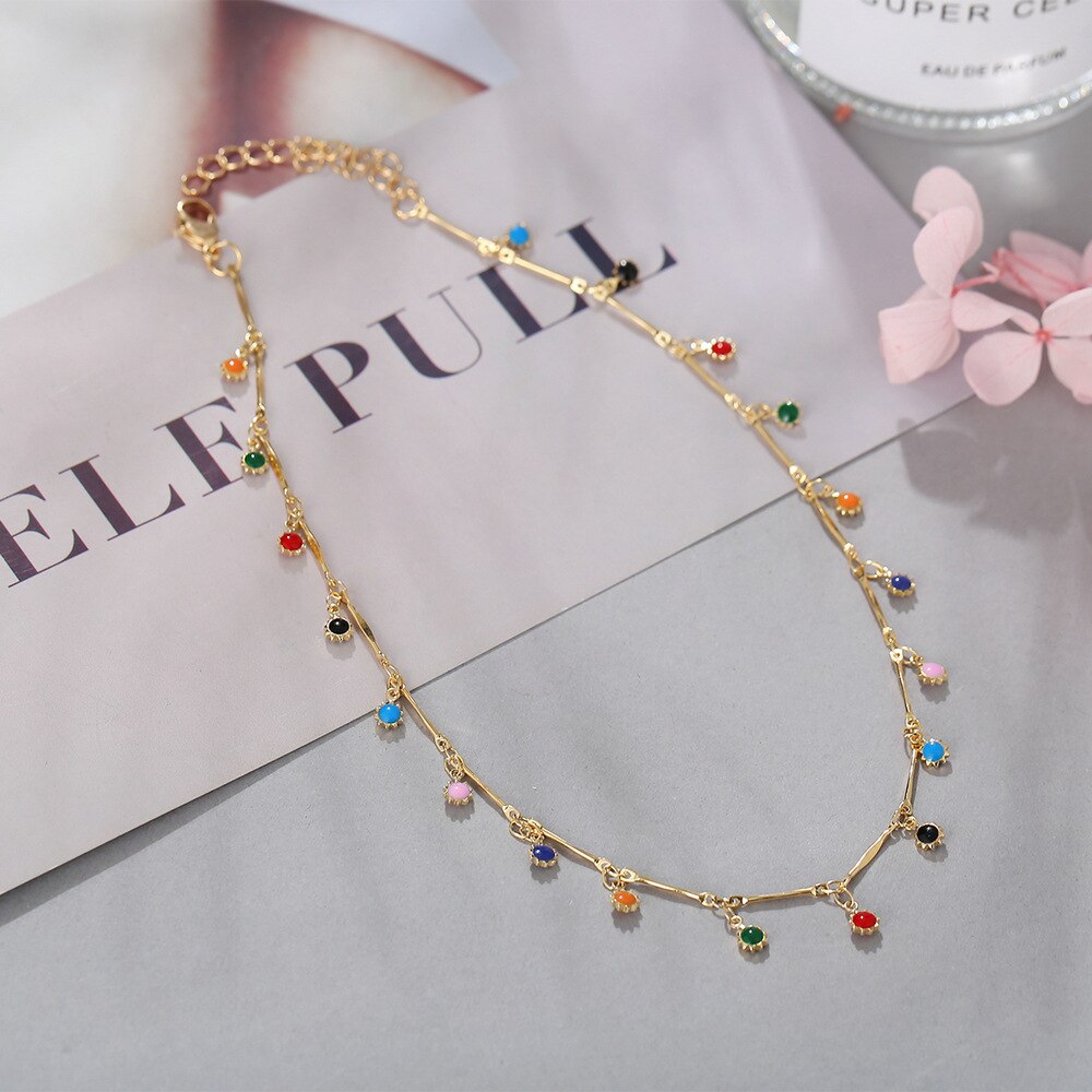 Bohemian Kleurrijke Kralen Ketting Voor Vrouwen Charms Tassel Sleutelbeen Keten Chockers Handgemaakte Party Sieraden Collares
