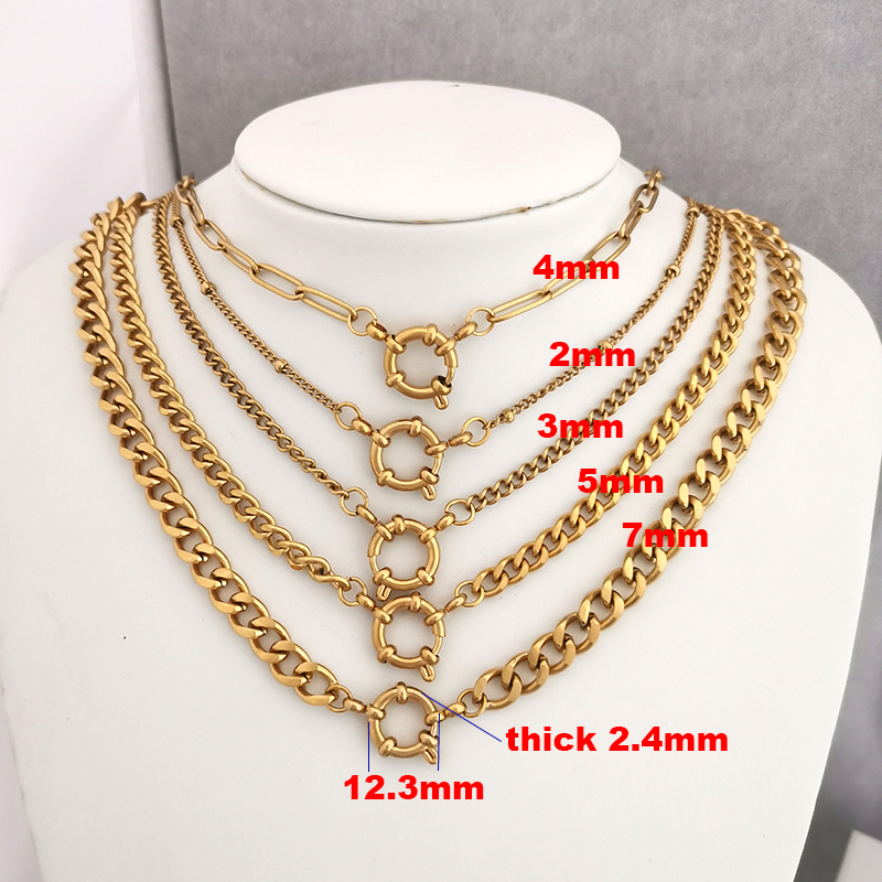 Collar con cierre de ancla para hombre y mujer, gargantilla de acero inoxidable con eslabones geométricos, cadena Cuba básica DIY, de hebilla de Color dorado y plateado
