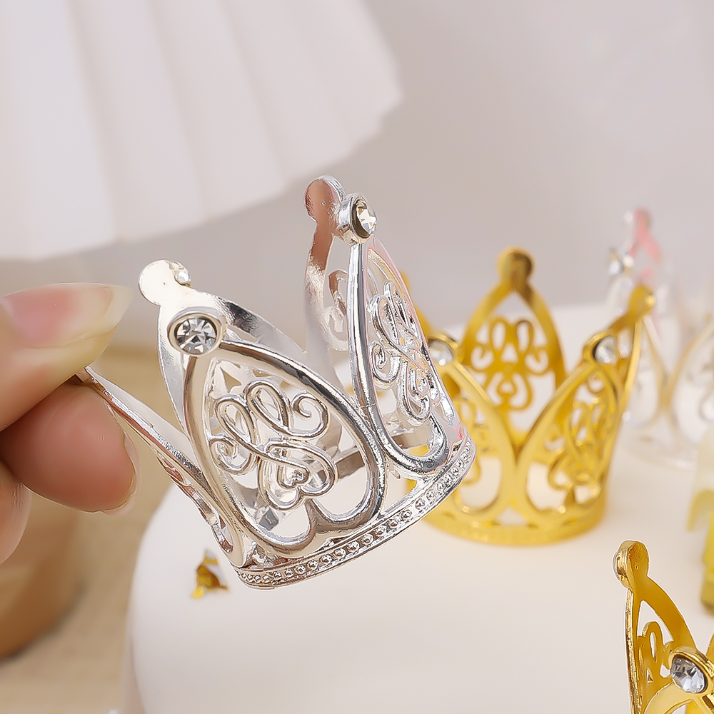 30/1Pcs Gold Crown Cake Topper Mini Pearl Tiara Crown Cupcake Topper For Flower Bouquets Baby Shower Birthday Party Decoration