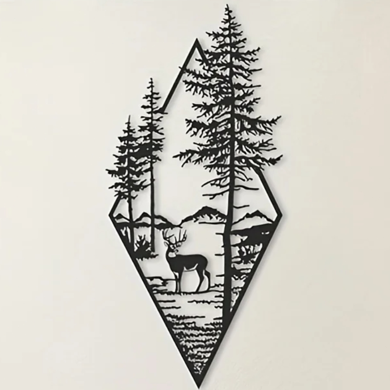 HelloYoung-arte de pared con paisaje, ciervos y escena, adornos artísticos de pared de Metal, decoración del hogar, arte de pared de Metal, adornos artísticos de pared para decoración del hogar