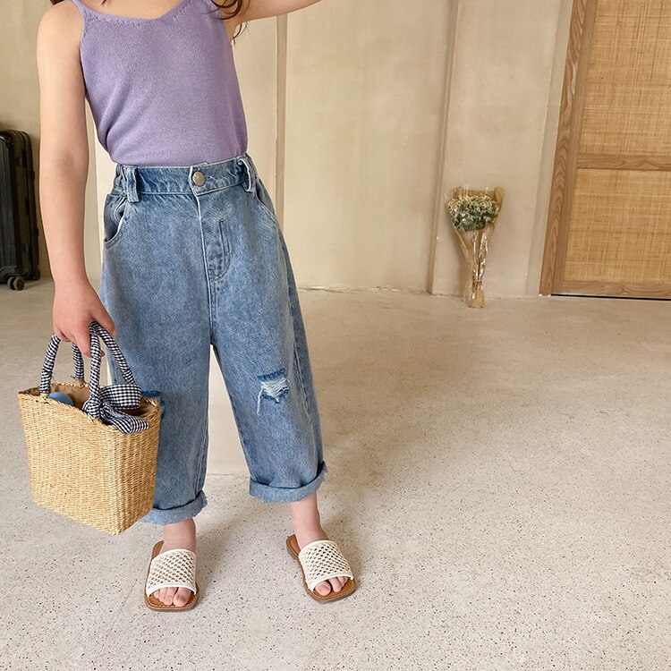 Pantalones vaqueros rasgados para niños y niñas, jeans delgados unisex, jeans rotos, 1-8 años: 5