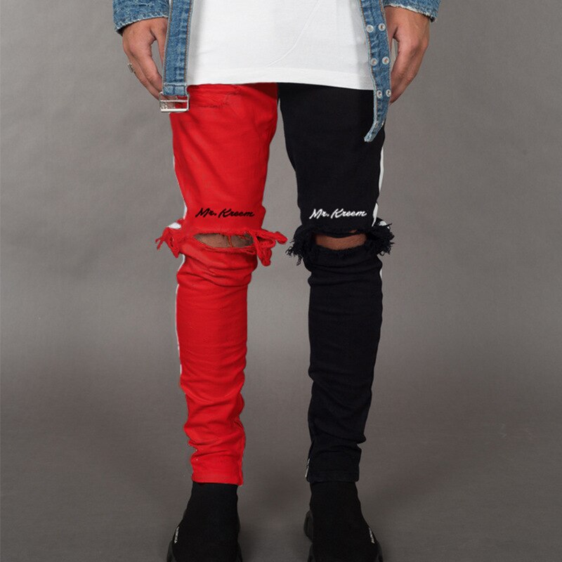 Maoxzon heren briefgat slim broek patchwork trend casual athleisure sportkleding jogger potloodbroek voor jeugdjongens: Zwart rood / Xxxl