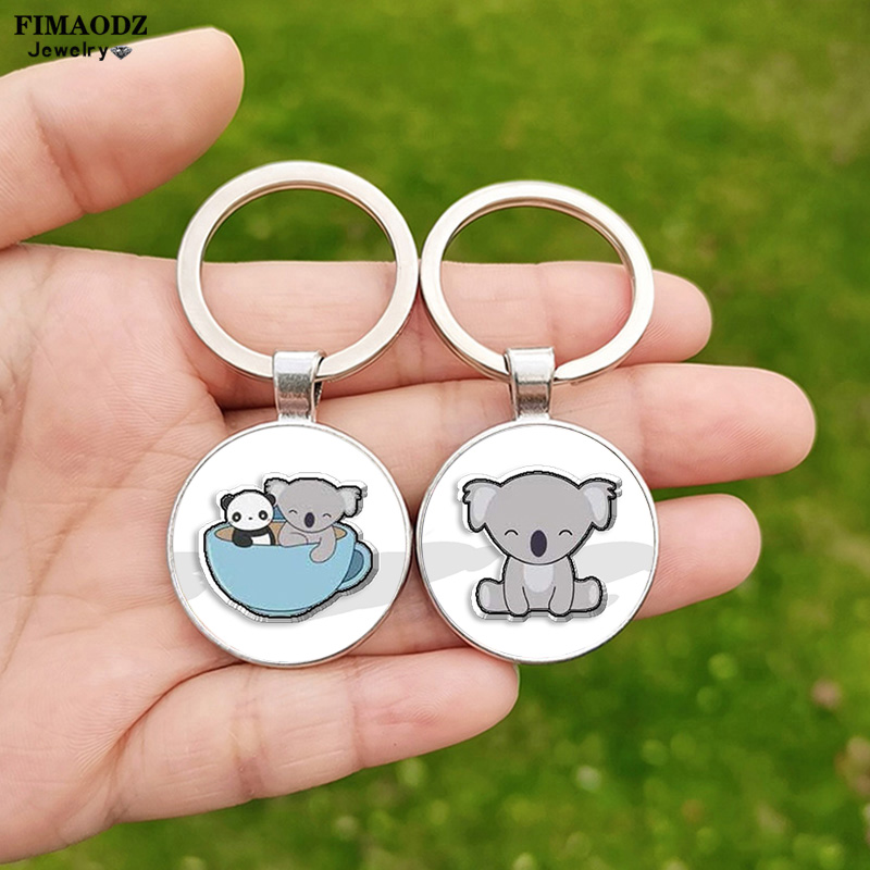 Søt koala nøkkelring til menn og kvinner, dyrefoto, tilpasset glass cabochon anheng, metall nøkkelringholder til låve