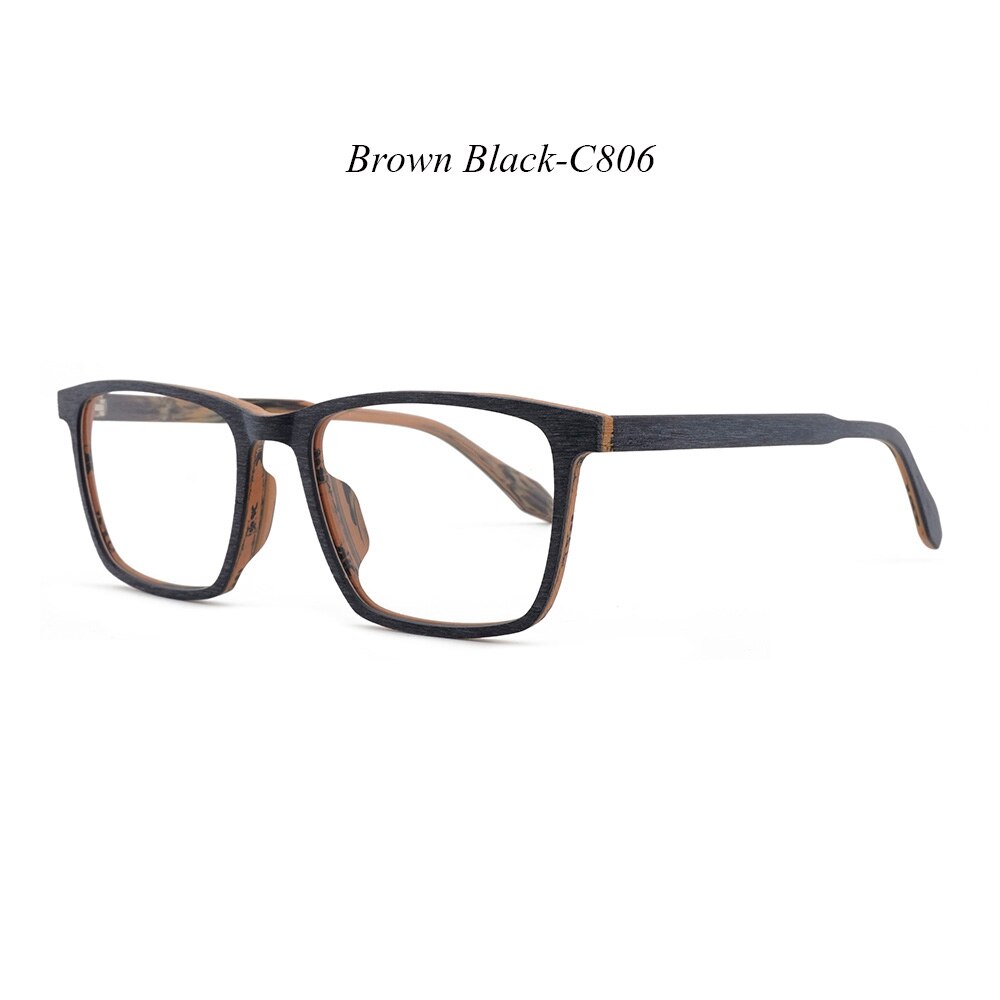 HDCRAFTER Optical Prescription Glasses Frame Men Wood Myopia Progressive Eyeglasses Frame Clear Transparent Spectacles Eyewear: C806