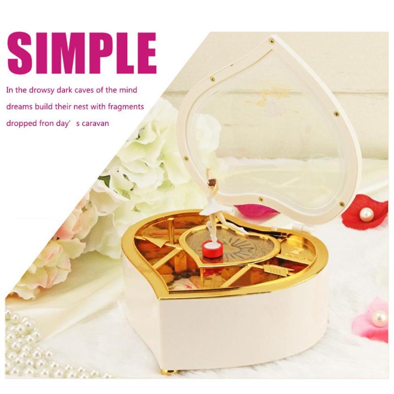 Heart Shape Dancing Ballerina Music Box PLastic Jewellery Mechanism Hand Crank Music Box Mechanism for Valentine's