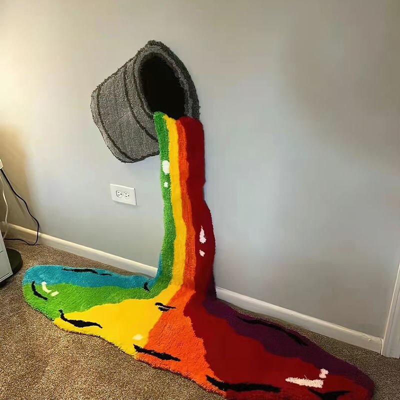 3D Rainbow Paint Bucket Tapestry Carpet Rug Irregular Living Room Bedroom Carpet Non-slip Floor Mat Home Decoration