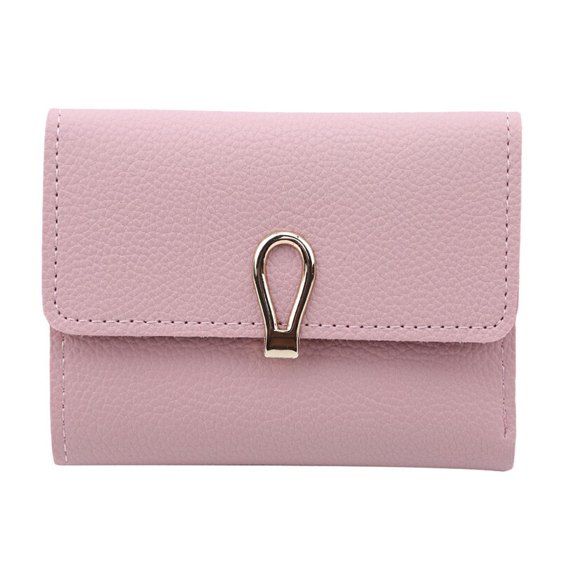 Mini liten veske kvinne kort avsnitt spenne myk kort lommebok vill luksus to sammenleggbare kort pakke reise dame clutch: Rosa