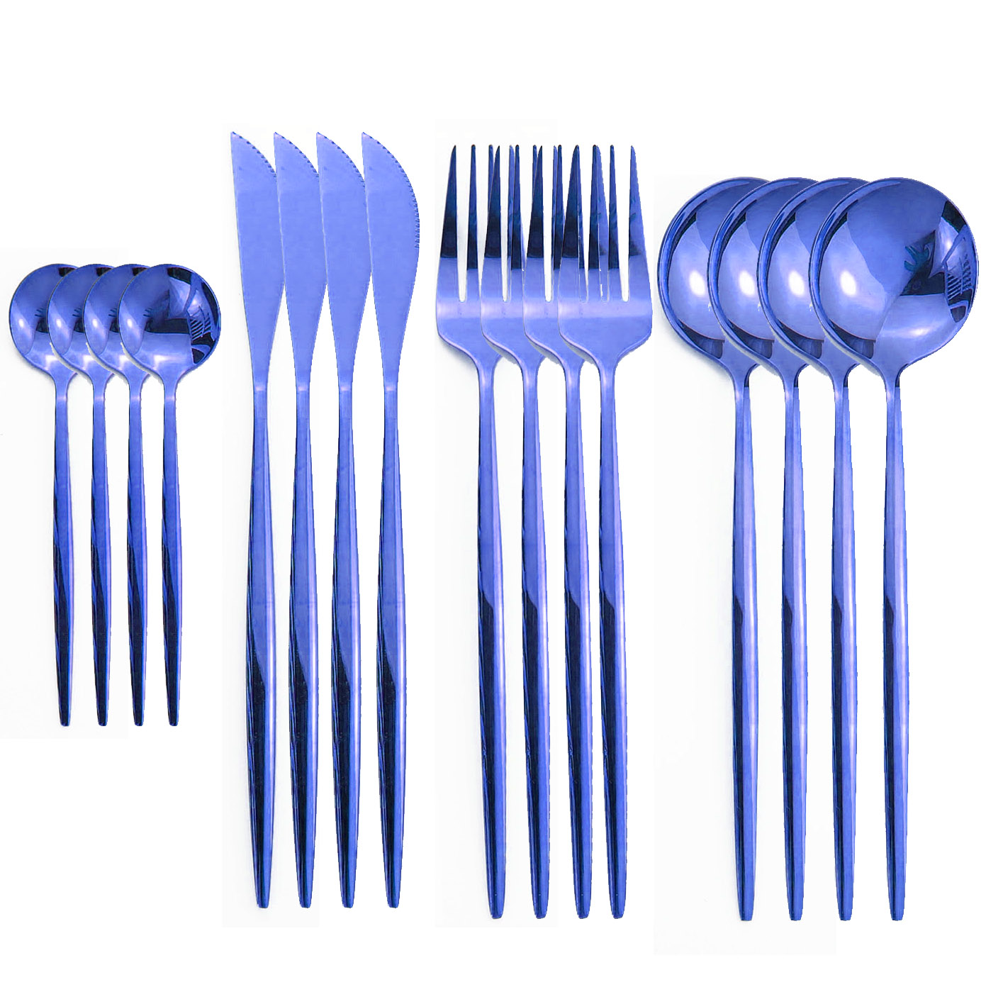 Couverts en acier inoxydable 18/10, 16 pièces, violet et or, fourchette, couteau, cuillère, vaisselle de table, argenterie: Blue