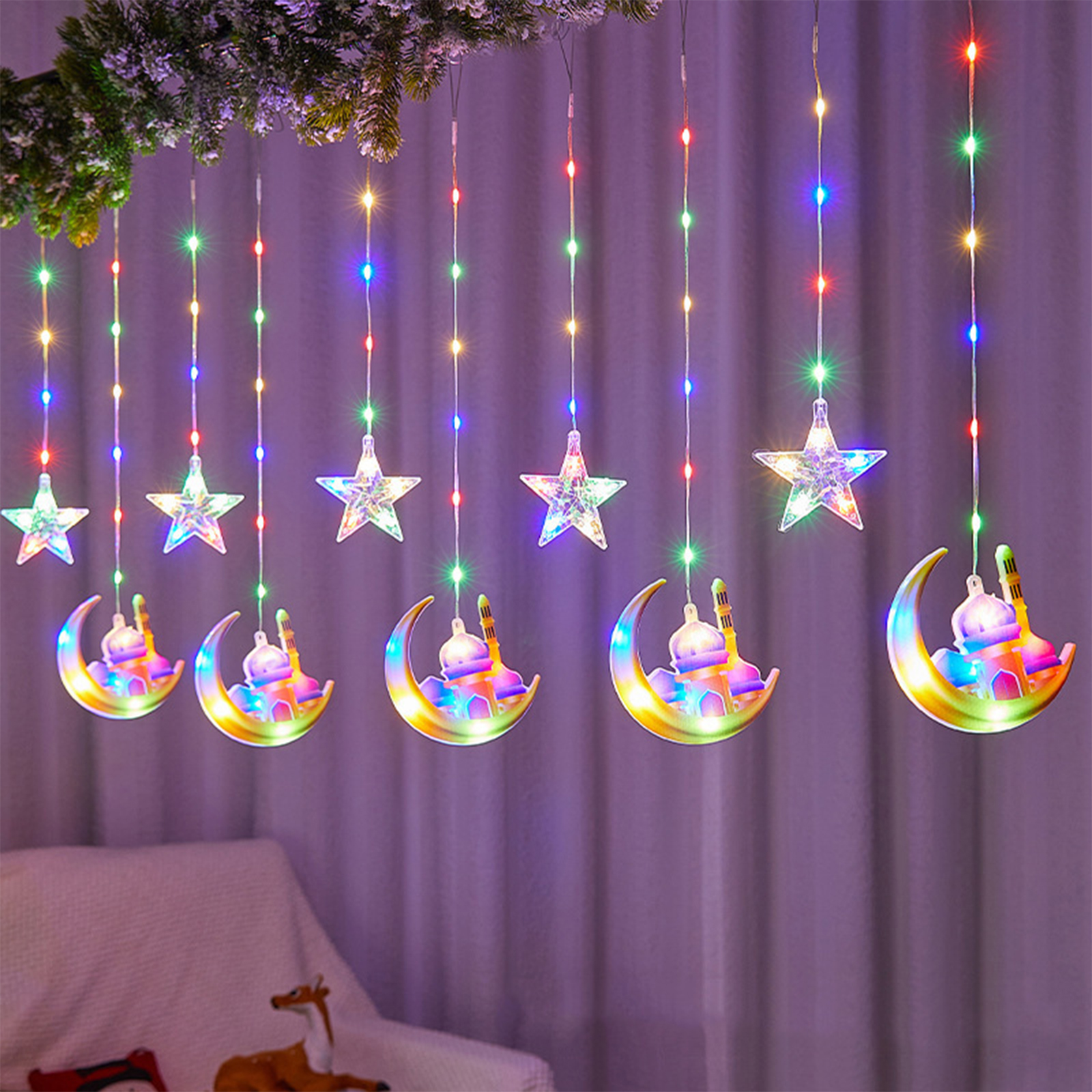 Cortina de estrellas LED de 4M, luz decorativa, castillo de Luna, cadena de luces, luz colorida, cadena de luces intermitentes llena de estrellas, decoración de habitación
