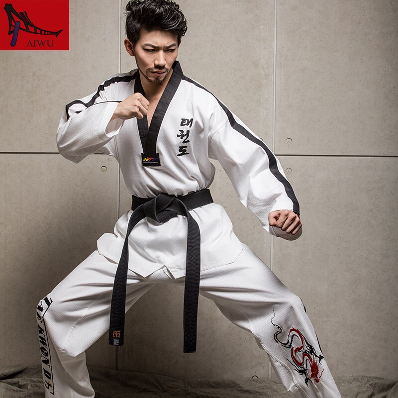 Neue Echte hoch-Ende Poomsae Kleidung Erwachsene Männer Und Frauen Taekwondo Uniformen Lange Ärmeln Männlichen Weibliche Kleidung