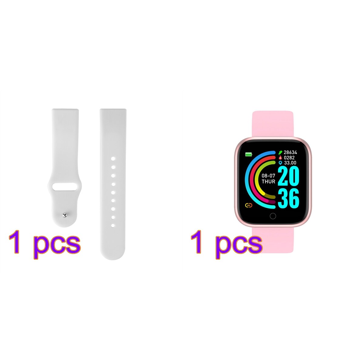 2 PCS Y68 Smart Watches D20 Fitness Tracker Blood Pressure Smartwatch Heart Rate Monitor Bluetooth Wristwatch for IOS Android: with Strap 09