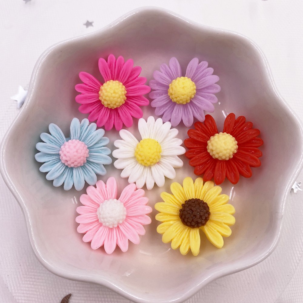 20 piezas de resina con huecos, margaritas y flores planas, cabujón de piedra en miniatura, bricolaje, álbum de recortes, artesanía, accesorios de decoración del hogar OH44: Random mixed