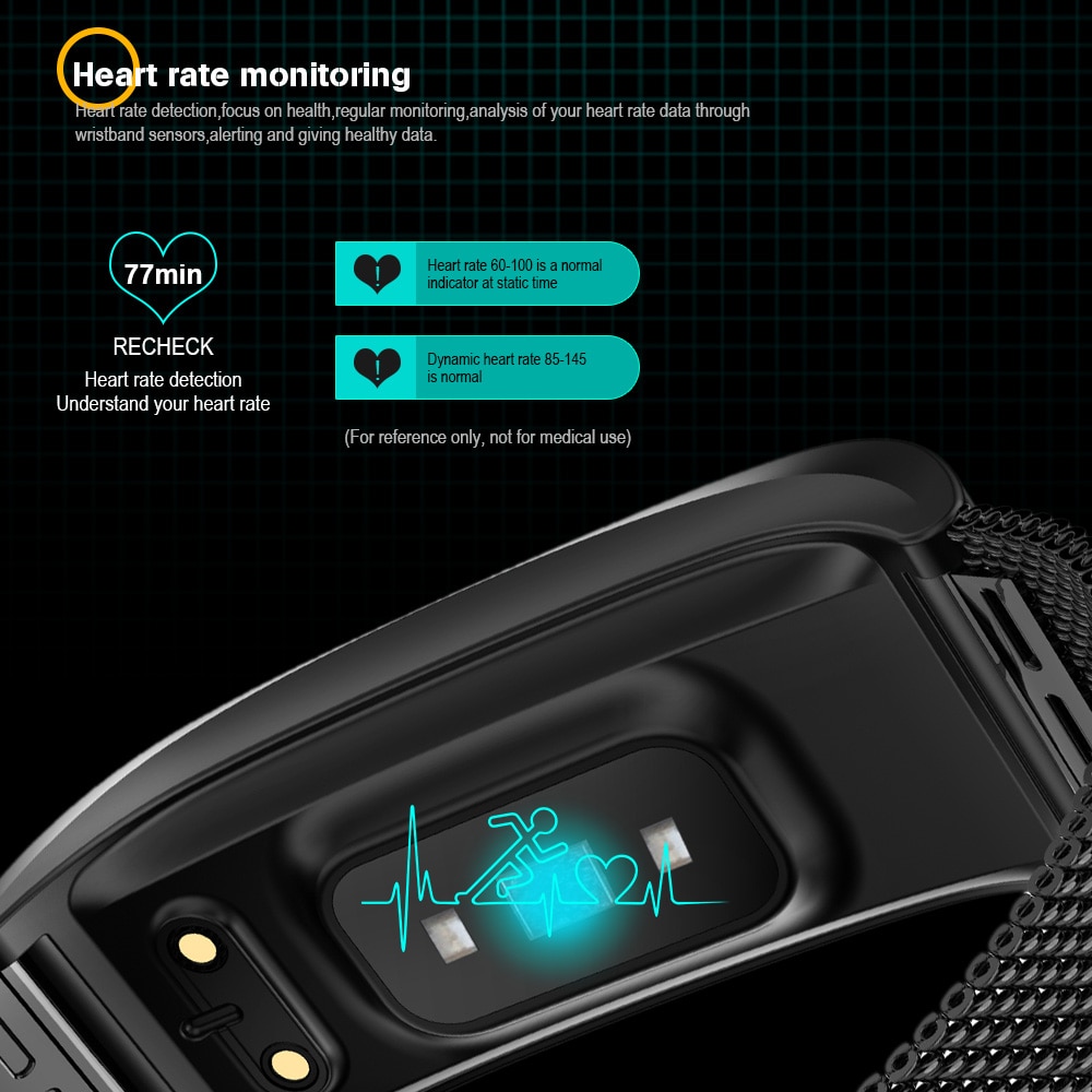 F4 Smart Band Blood Pressure Heart Rate Monitor Men Women Wristband Fitness Sports Watch Pedometer Smart Metal Bracelet