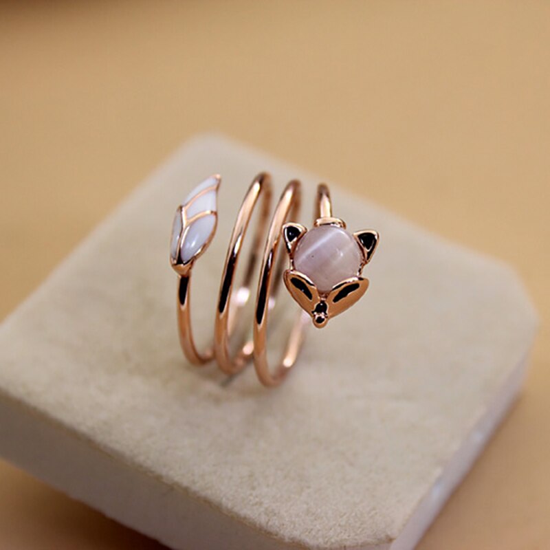 Dubbele Fair Ringen Voor Vrouwen Delicate Vos Multiturn Kronkelende Cat 'S Eye Steen Rose Goud Kleur Vinger Ring Mode-sieraden KBR144: Default Title