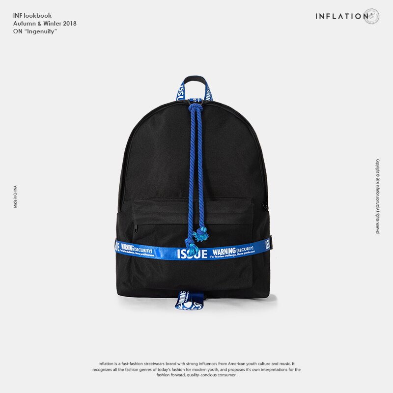 Mochila inflada para hombres y mujeres, bolsas de viaje para hombres, bolsos escolares Vintage, cinta de carta, mochila de , mochila escolar para niños, 190AI2018: Black-blue