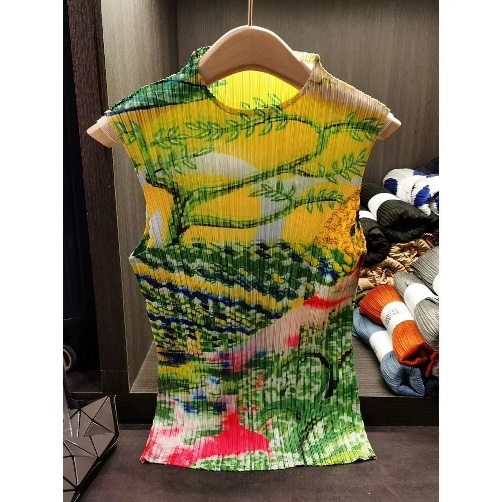 Camiseta plisada de Original para mujer, Tops con estampado de flores plisadas, informal, ropa Retro holgada fina para mujer 2025