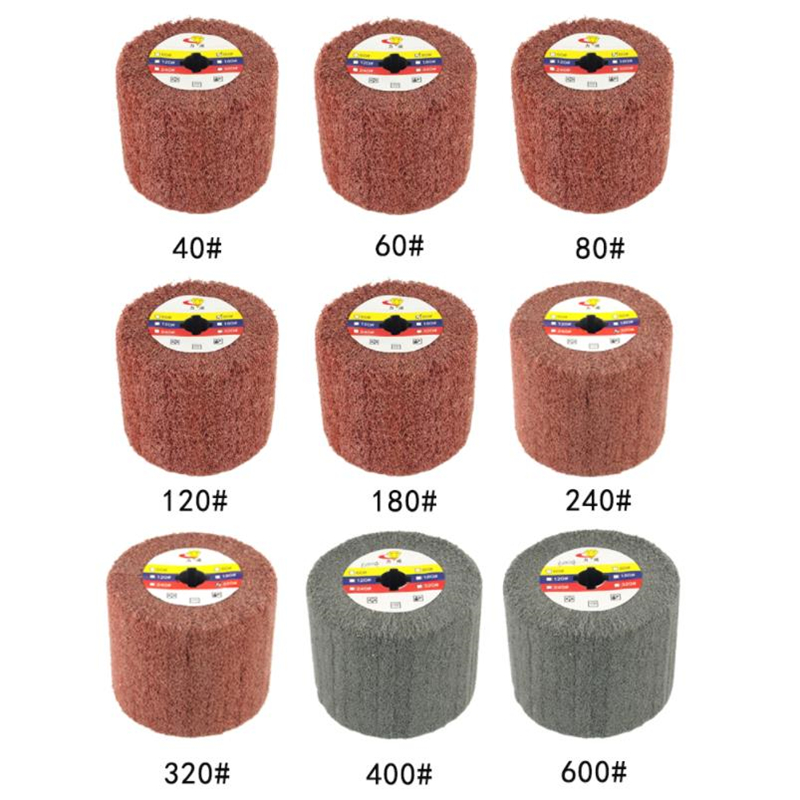 Brosse à lamelles en Nylon grain 40-120, 100x600x19mm, fil d&#39;acier satiné, dessin, polissage, roue de tambour d&#39;ébavurage pour Machine à polir