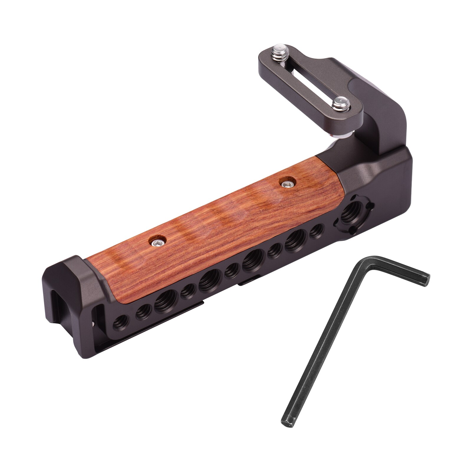 Andoer Universal Camera Cage Extension Handle Camera Handle Grip with Wrench Double Cold Shoe for Flash LED Light Microphone