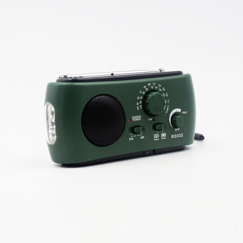 Radio Receiver Multifunction Am / Fm Dynamo Solar Radio Powerful Crank Generator Charger Green