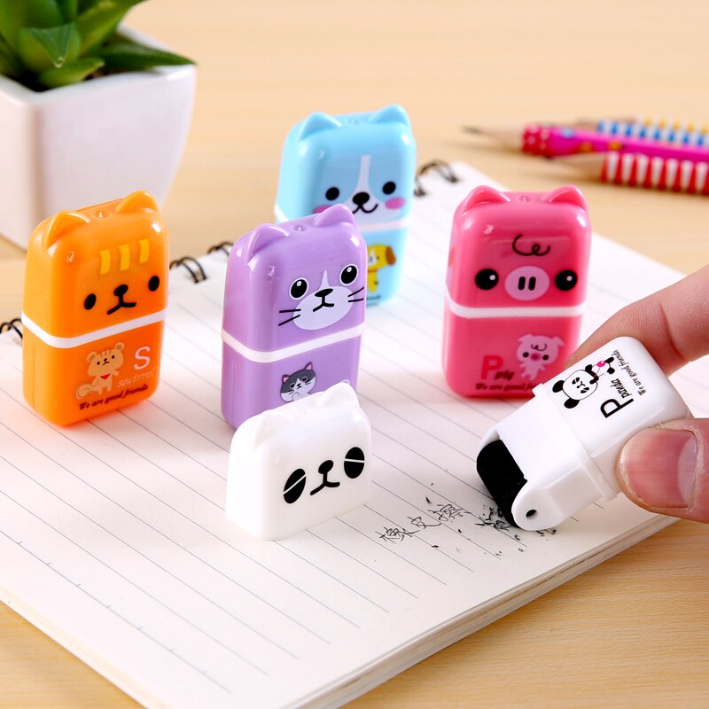 1pc Roller Eraser Cute Cartoon Rubber Kawaii Students Stationery Kids School Office Correction Supplies