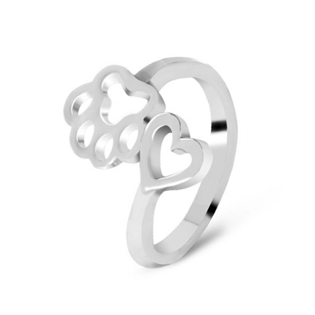 Latest Stylish Adjustable Hollow Metal Alloy Rings Dog Paw Heart Decoration Female Party Night Club Ring Jewelry: Default Title