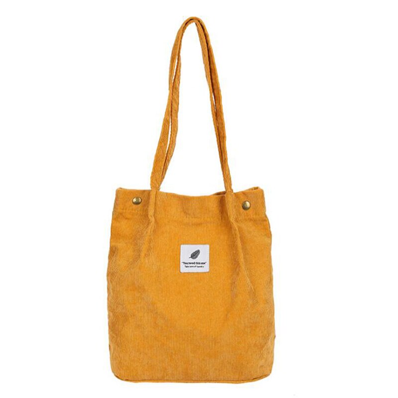 Women Corduroy Shopping Bag Female Canvas Cloth Shoulder Bag Environmental Storage Handbag Reusable Foldable Eco Grocery Tot: Yellow