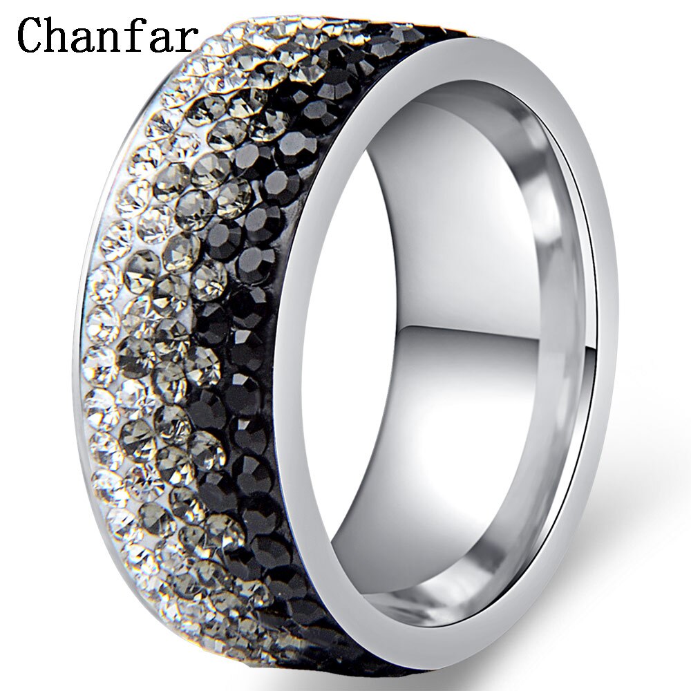 Chanfar 6 7 8 9 10 størrelser aaa krystall ring kjærlighet sjarm rustfritt stål ringer for kvinner kvinnelige mannlige smykker: 9 / Svart stil