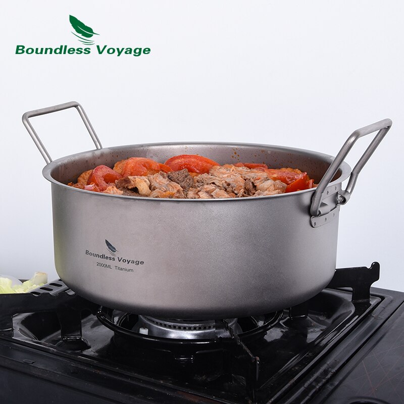 Grenzeloze Voyage 2L Camping Pot Titanium Voorraad Pot Outdoor Draagbare Holloware Met Deksel &amp; Vouwen Handvat Wandelen Picknick Kookgerei