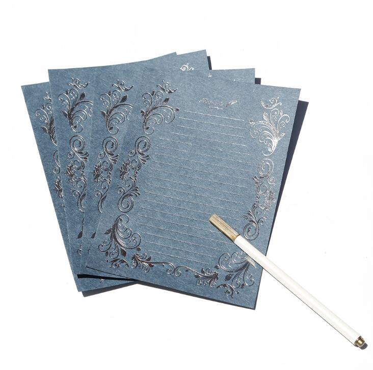 Vintage Retro Stationery Set Paper Envelope love letter bronzing invitation envelope letterhead-8 Sheets: Deep-Blue