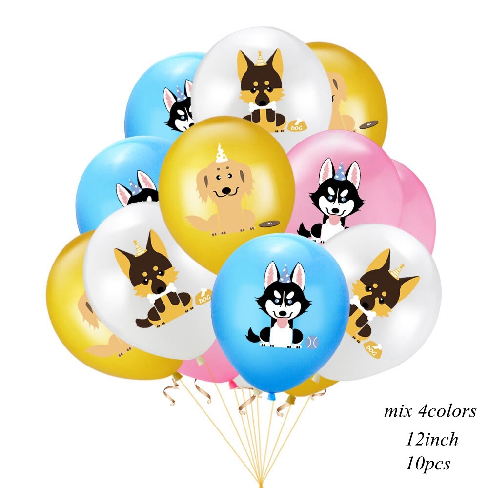 1 Set Dog Birthday Banner 12 Inch Dog Print Latex Balloons Cake Topper for Dog Theme Happy Birthday Party Decoration: 10pcs mix 4type A