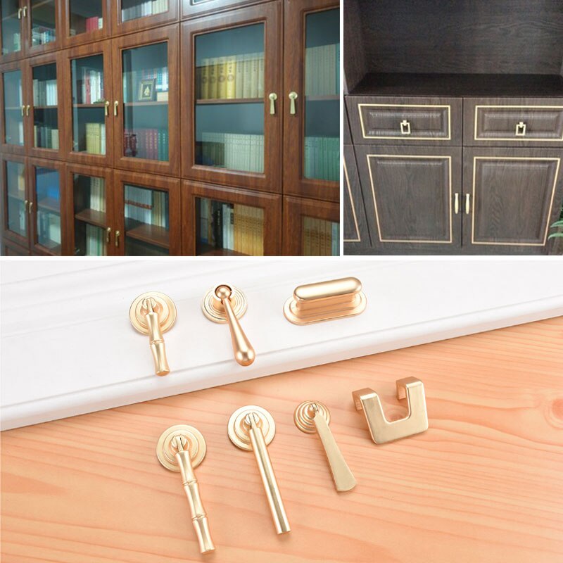 Neue goldene schrank tür schublade verborgen schnalle kupfer draht zeichnung nachahmung kupfer kleiderschrank zink legierung einzigen See griff