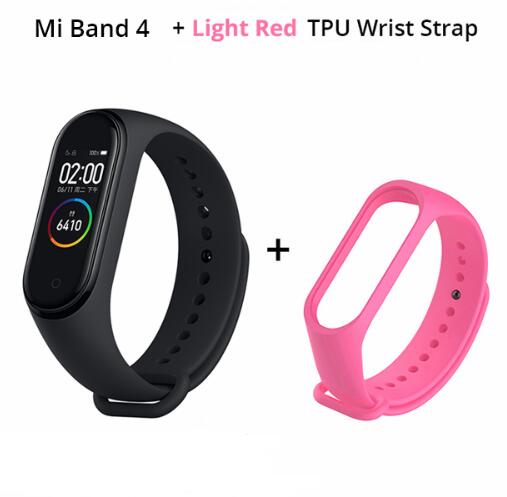 Original Xiaomi Mi Band 4 0.95" AMOLED Screen Smart Miband 4 Waterproof Heart Rate Fitness Wristband 135mAh Bluetooth 5.0 50ATM: add pink starp