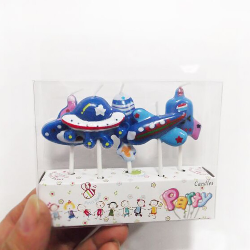 5 Stks/set Vliegtuig Kaars Cartoon Vliegtuig Ruimtevaartuig Raket Verjaardagstaart Kaarsen Set Cupcake Decoratieve Kaars Voor Kinderen Feest