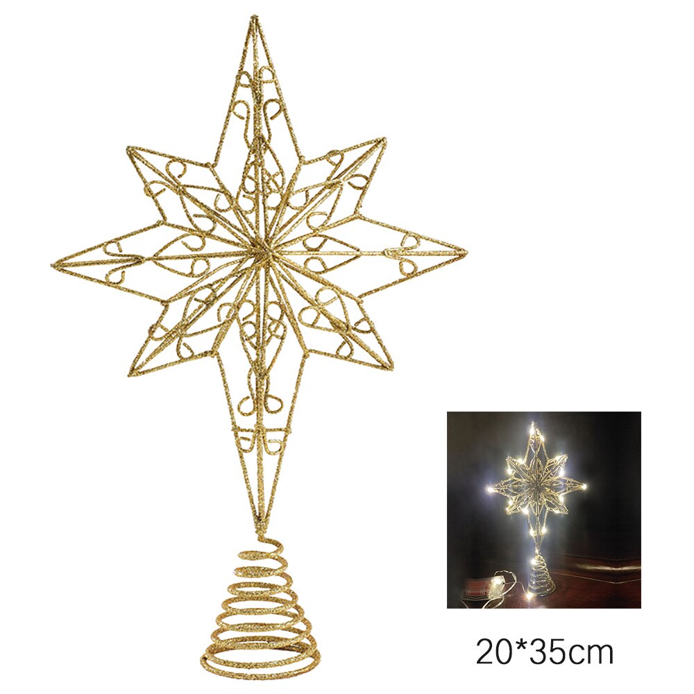 1Pc Exquisite Iron Art Ornament Beautiful Tree Top Flash Star Five-point Star Table Topper for Christmas Tree Xmas Decor: LED 20X35cm