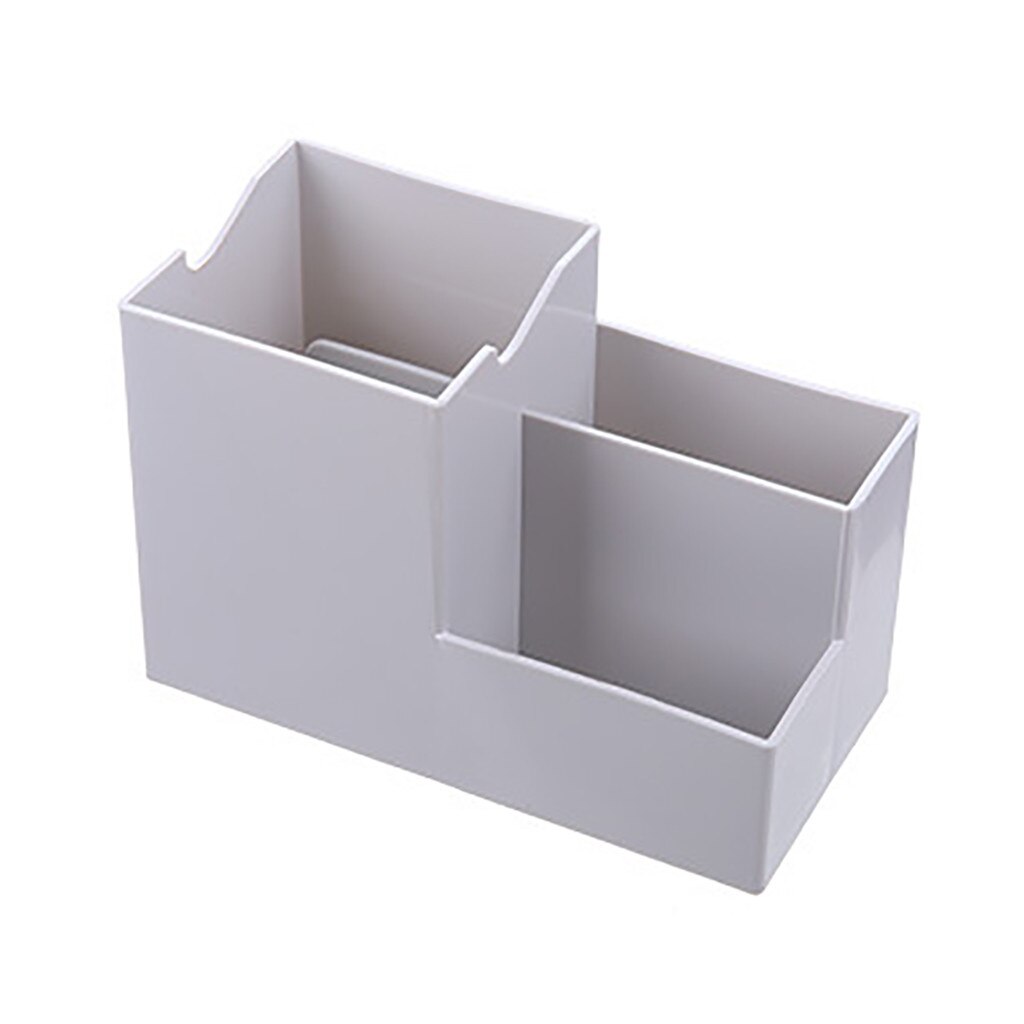 Multi-function 3 Grid Desktop Pen Holder Office School Storage Case Clear White Black Plastic Box Desk Pen Pencil Organizer: Gray