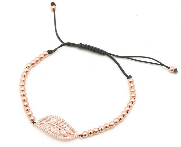Goud Zilver Micro Pave Cz Zirkoon Zirconia Armband Touw Aangepast Macrame Uuh2 Koperen Kralen Leaf Charm Gevlochten Armbanden: 3