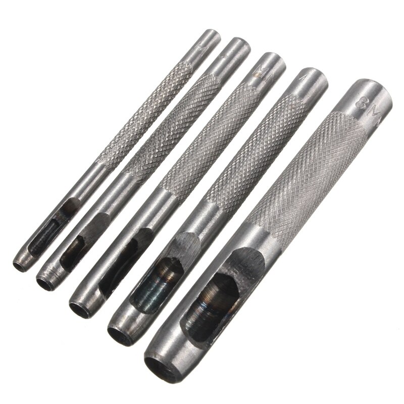 Durable 5PCS Carbon Steel Hollow Hole Punch Set Leather Hole Maker Gasket Fabric Paper Plastic Wood Hand Tool Carbon Steel