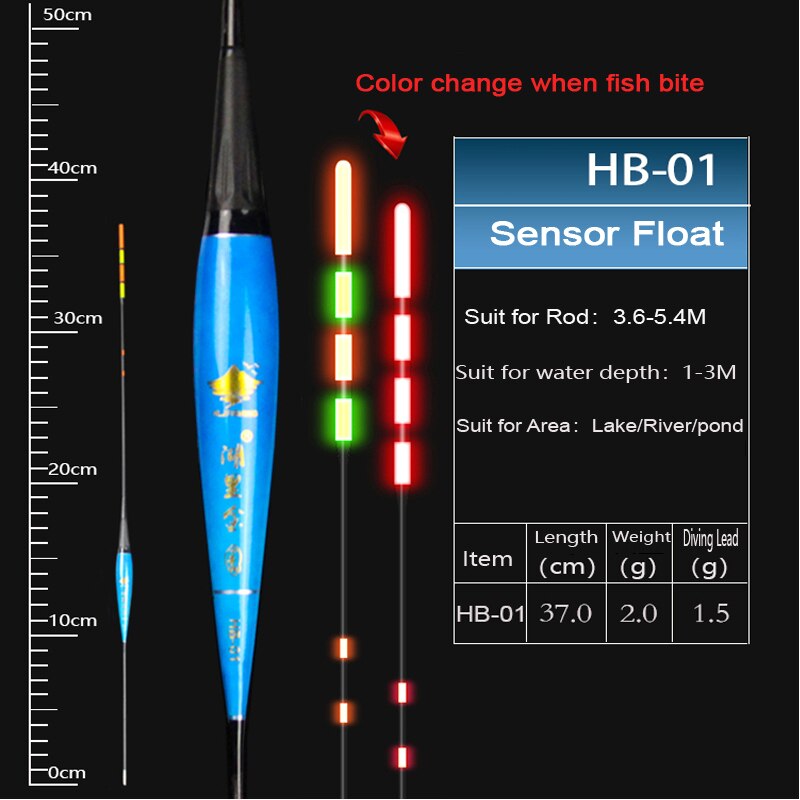 Hljfish flotteur de pêche flotteur électrique capteur de gravité Smart IC intégré appâts de poisson antenne changement de couleur LED flotteur lumineux: HB01 Float (1.5g)