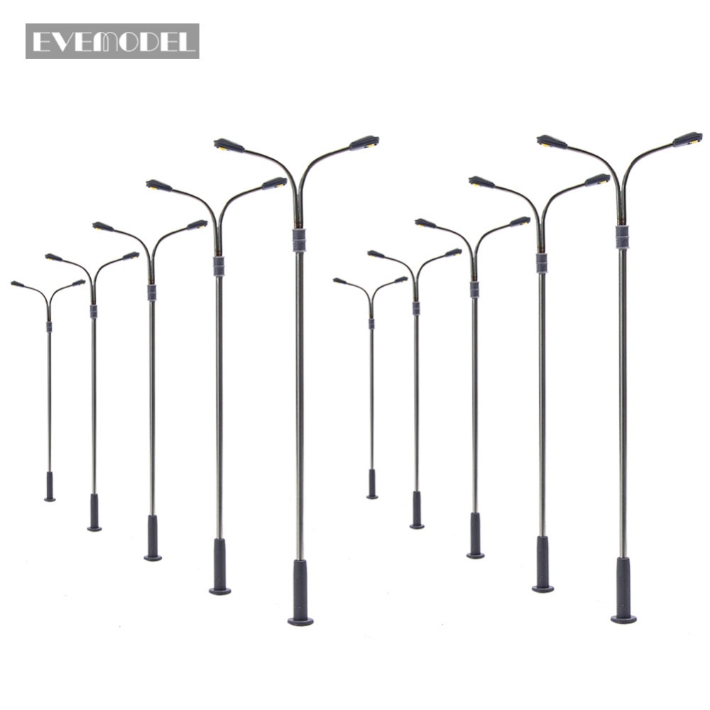 10 Pcs HO TT Skala 1:100 Zwei Kopf Modell LED Licht Lampe Post 10 cm Zug Eisenbahn Straße Landschaft LQS13 freies