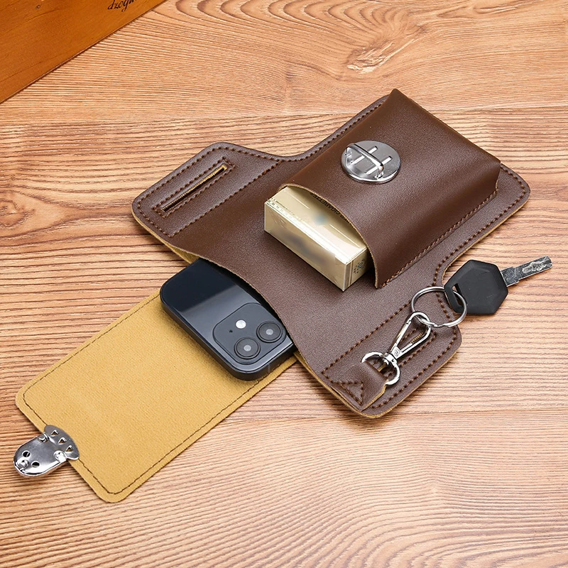 Læder herre mavetaske telefontasker mavetaske herre bæltetaske multifunktionel vandtæt mavetaske crossbody-tasker: Khaki