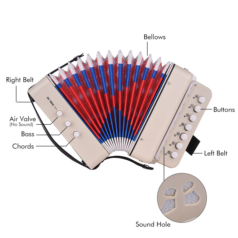 Mini 10-Knop Kids Accordeon Speelgoed Ondersteunt Bass Akkoorden 14 Notities met Schoonmaakdoekje Educatief Muziek Instrument voor Kinderen